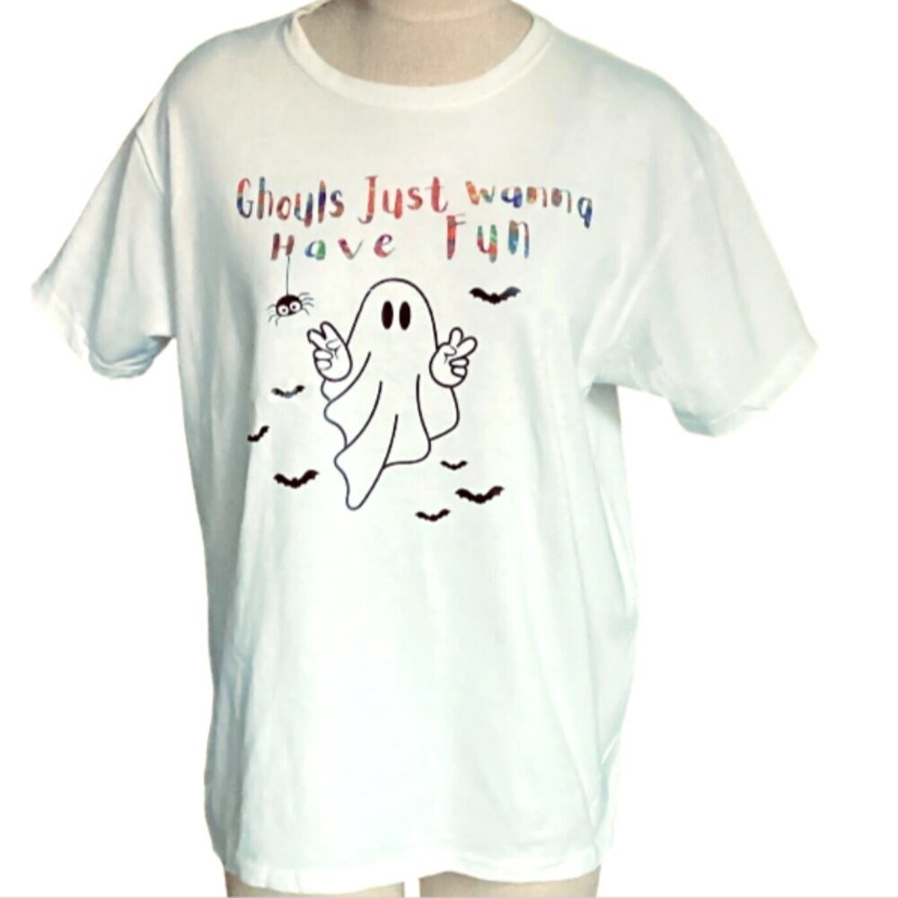Ghouls Just Wanna Have Fun Graphic Tee Sz L Halloween Ghost Spider Bats 157M